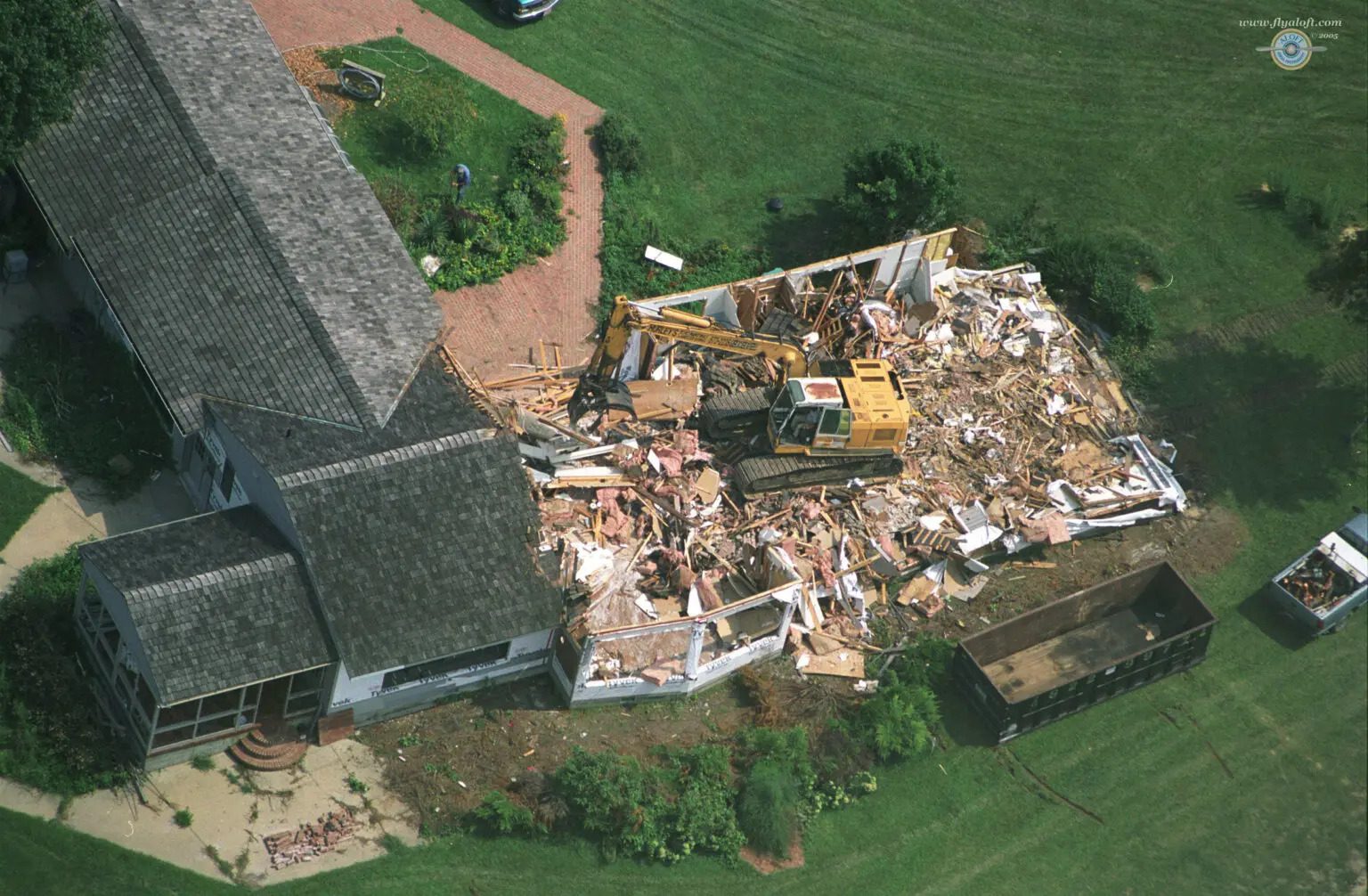 A house that has been demolished and is being remodeled.